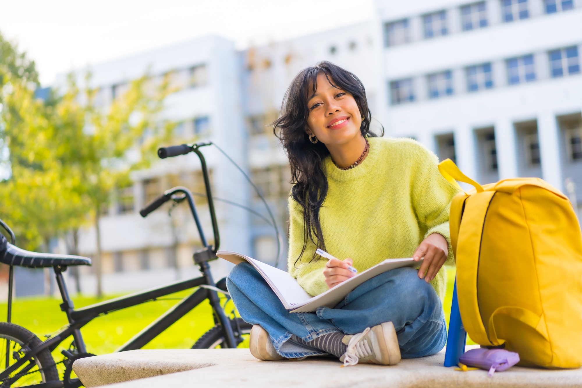 Portrait of asian architecture student in eramus university campus in europe, exchange student